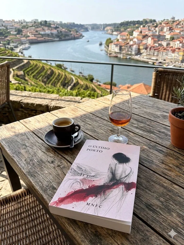Livro O Último Porto com vista panorâmica sobre o rio Douro, vinhas em socalcos e a cidade do Porto